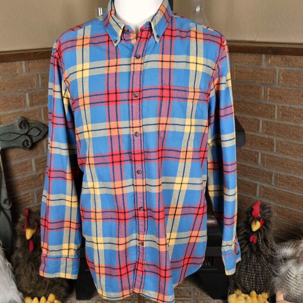 St. John's Bay Flannel Shirt Men's XL Teal, Yellow, Orange, Red Colorful - Picture 3 of 7